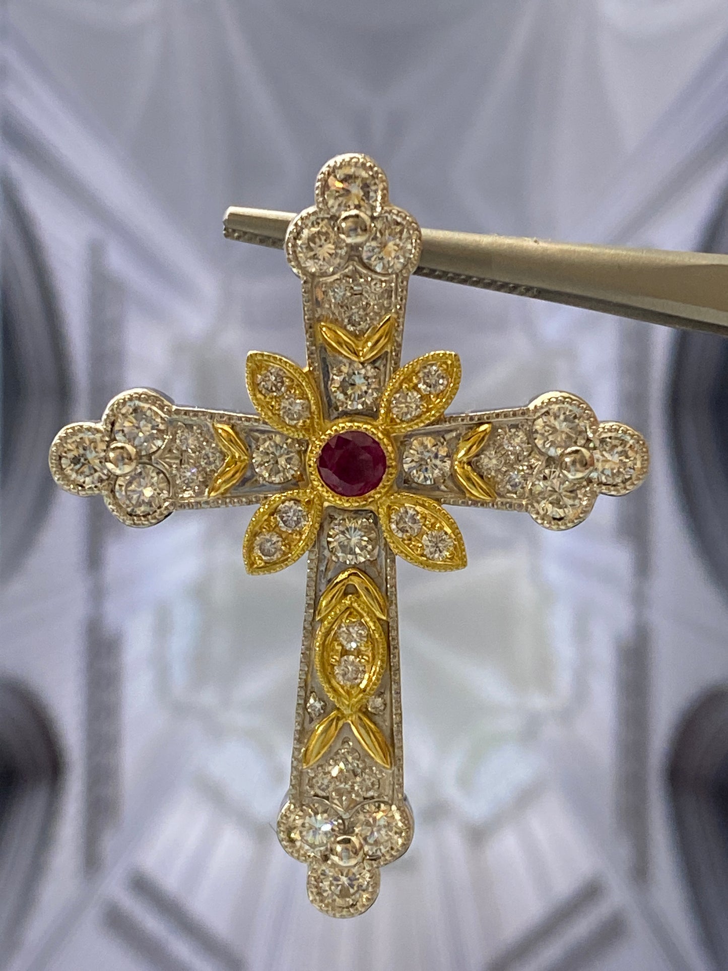 Apostle's Cross Motif 2-tone Gold Pendant Top