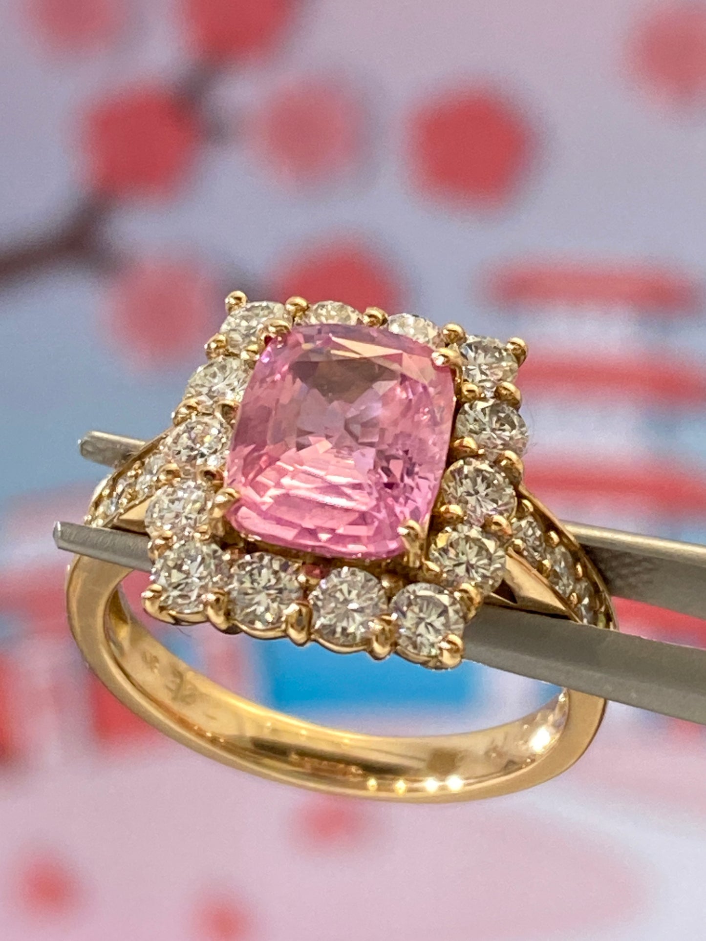 2 carat Padparadscha Sapphire Halo Diamonds Pink Gold Ring | no heat | GIA