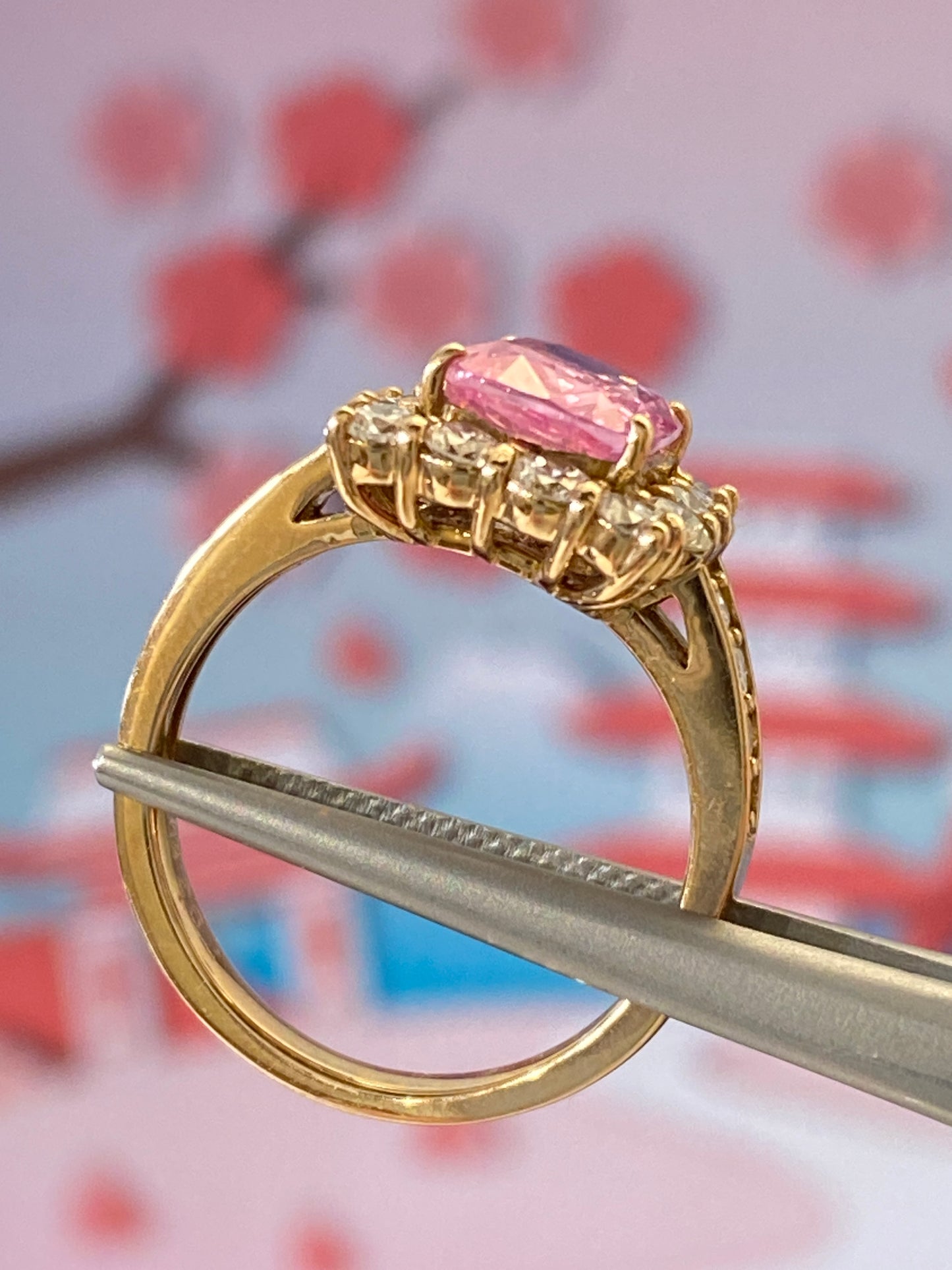2 carat Padparadscha Sapphire Halo Diamonds Pink Gold Ring | no heat | GIA