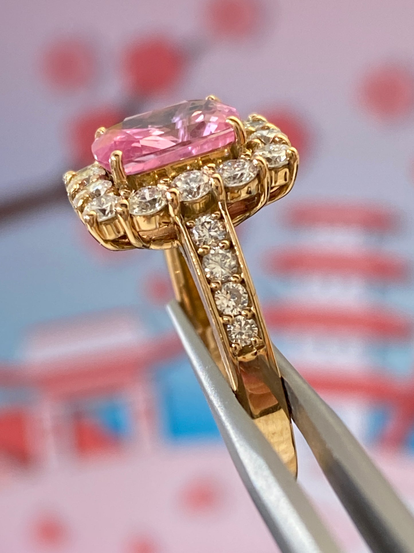 2 carat Padparadscha Sapphire Halo Diamonds Pink Gold Ring | no heat | GIA