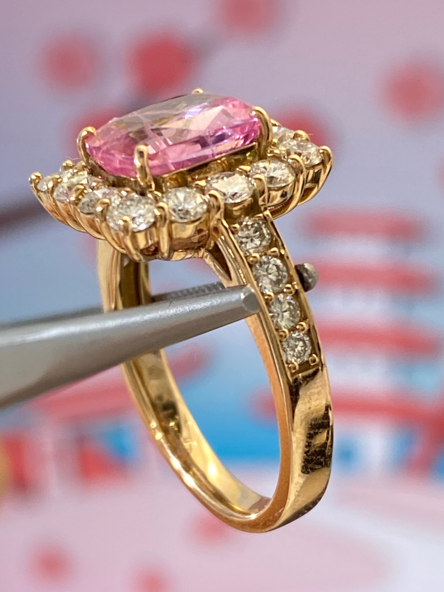 2 carat Padparadscha Sapphire Halo Diamonds Pink Gold Ring | no heat | GIA