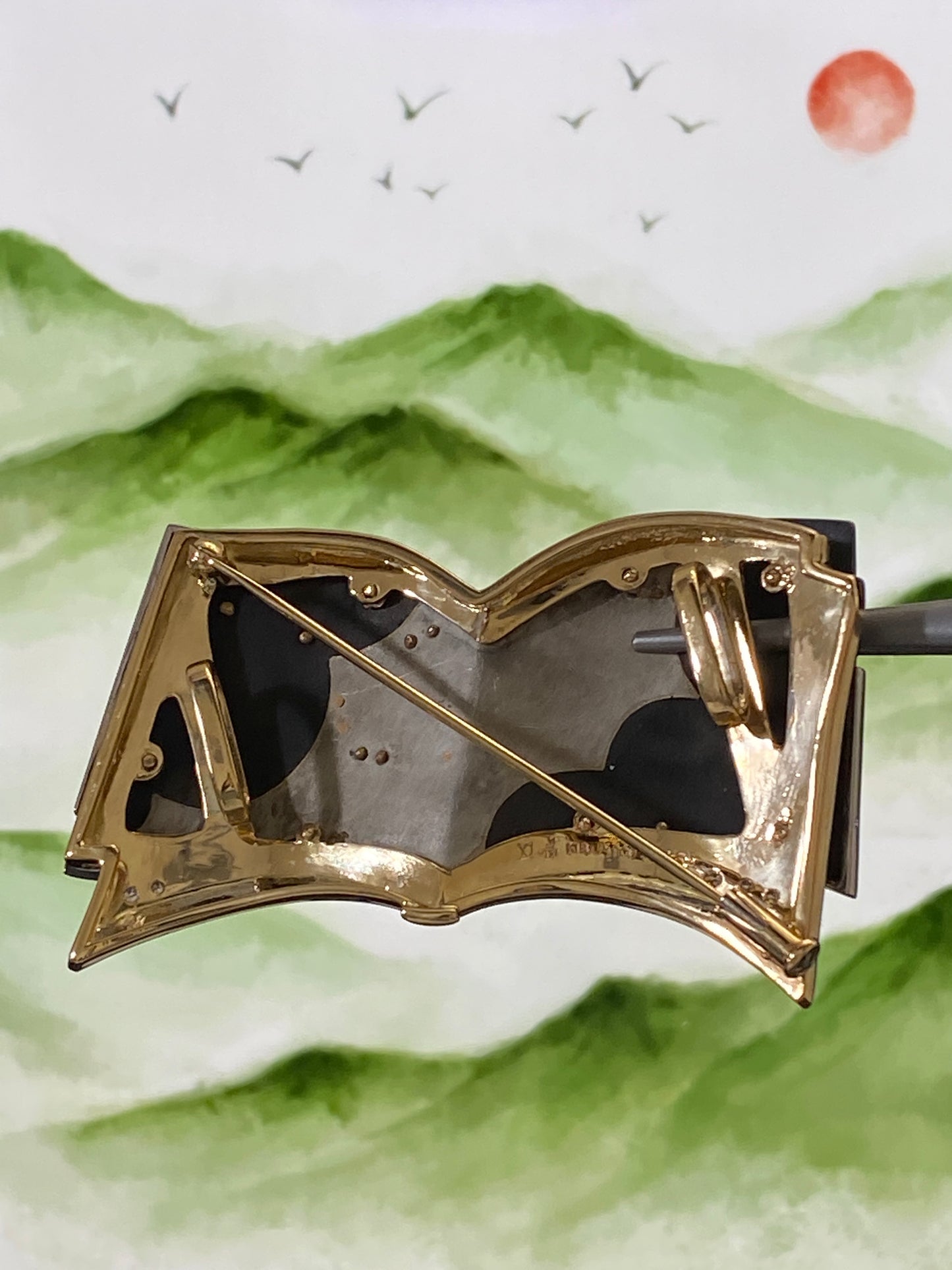 Nobuko Ishikawa's Book Motif Onyx Diamond Brooch and Pendant Top