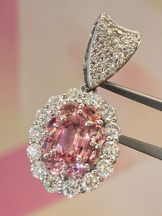 1 carat Padparadscha Sapphire Halo Padparadscha Sapphire Diamonds Pendant Top | no heat | GIA