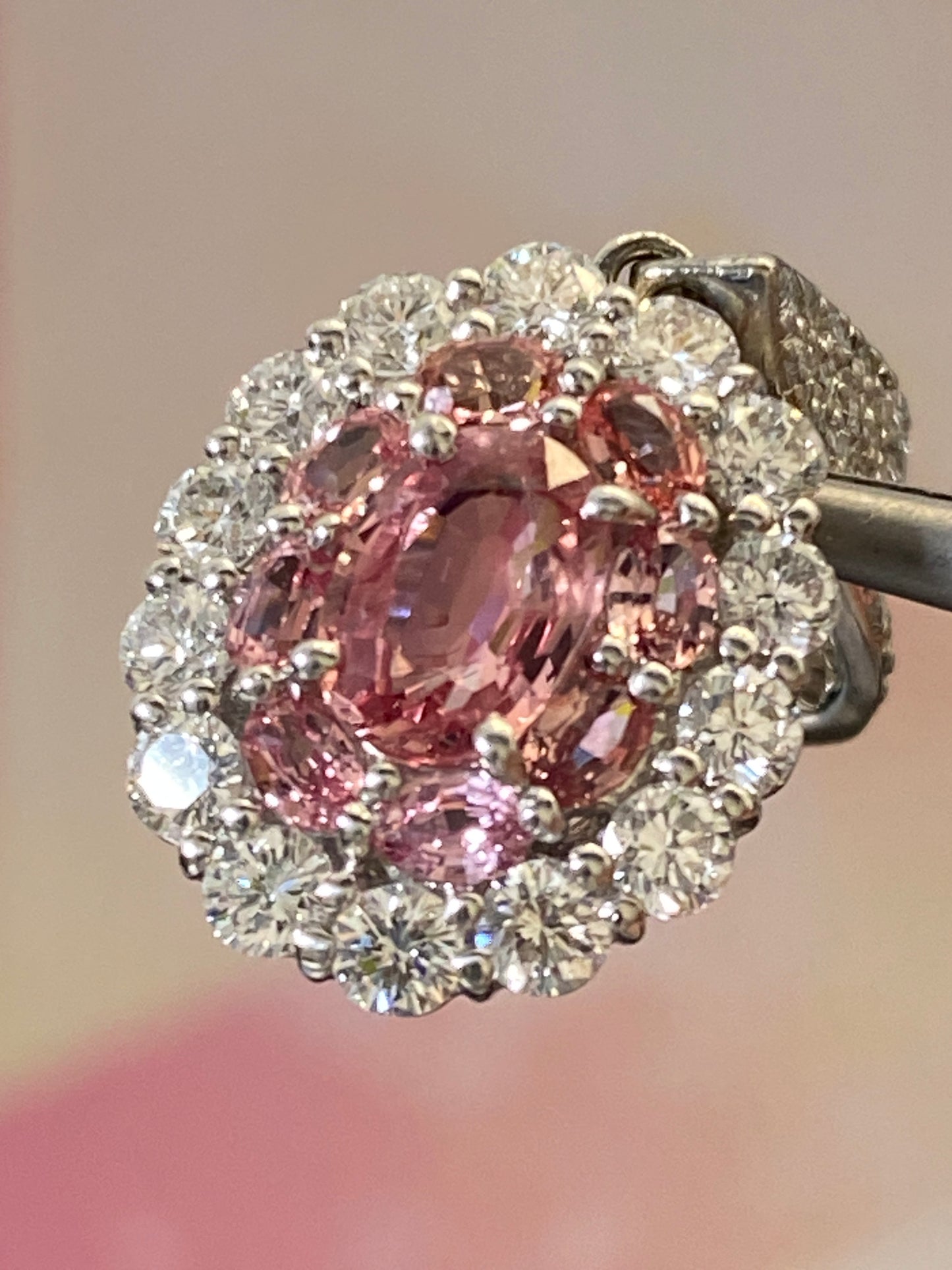 1 carat Padparadscha Sapphire Halo Padparadscha Sapphire Diamonds Pendant Top | no heat | GIA