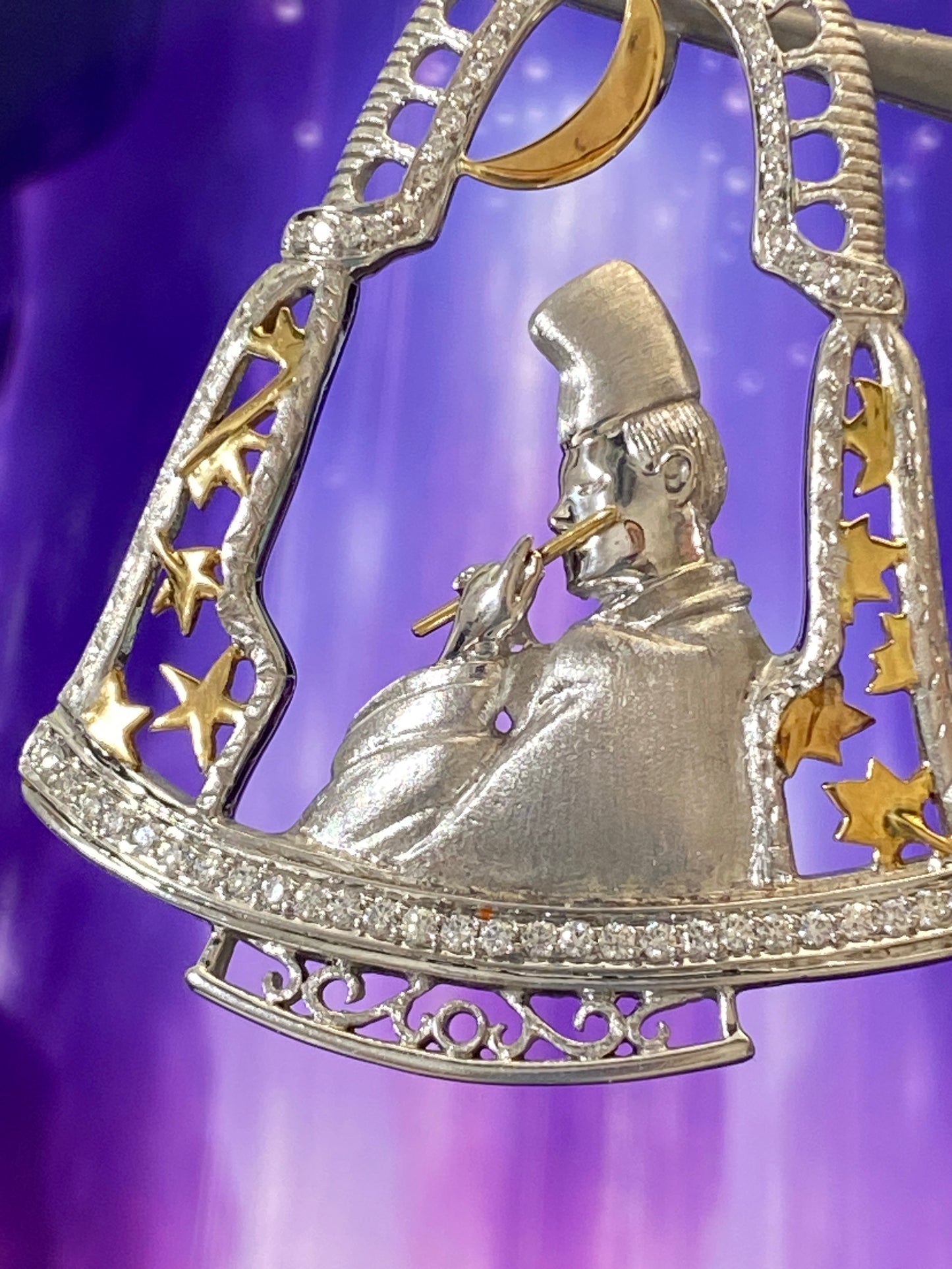 Japanese Flutist Openwork Diamond Pendant Top