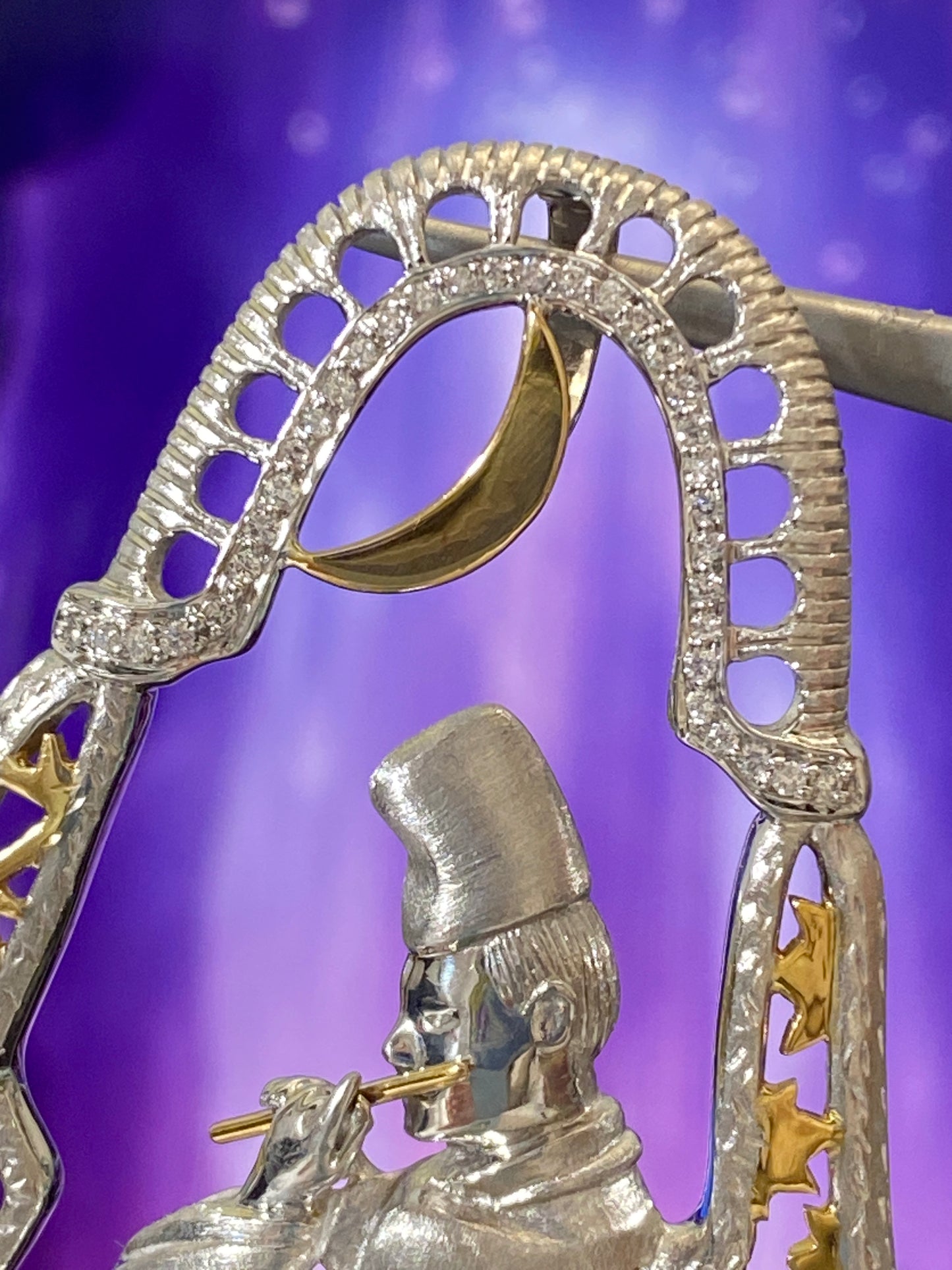 Japanese Flutist Openwork Diamond Pendant Top
