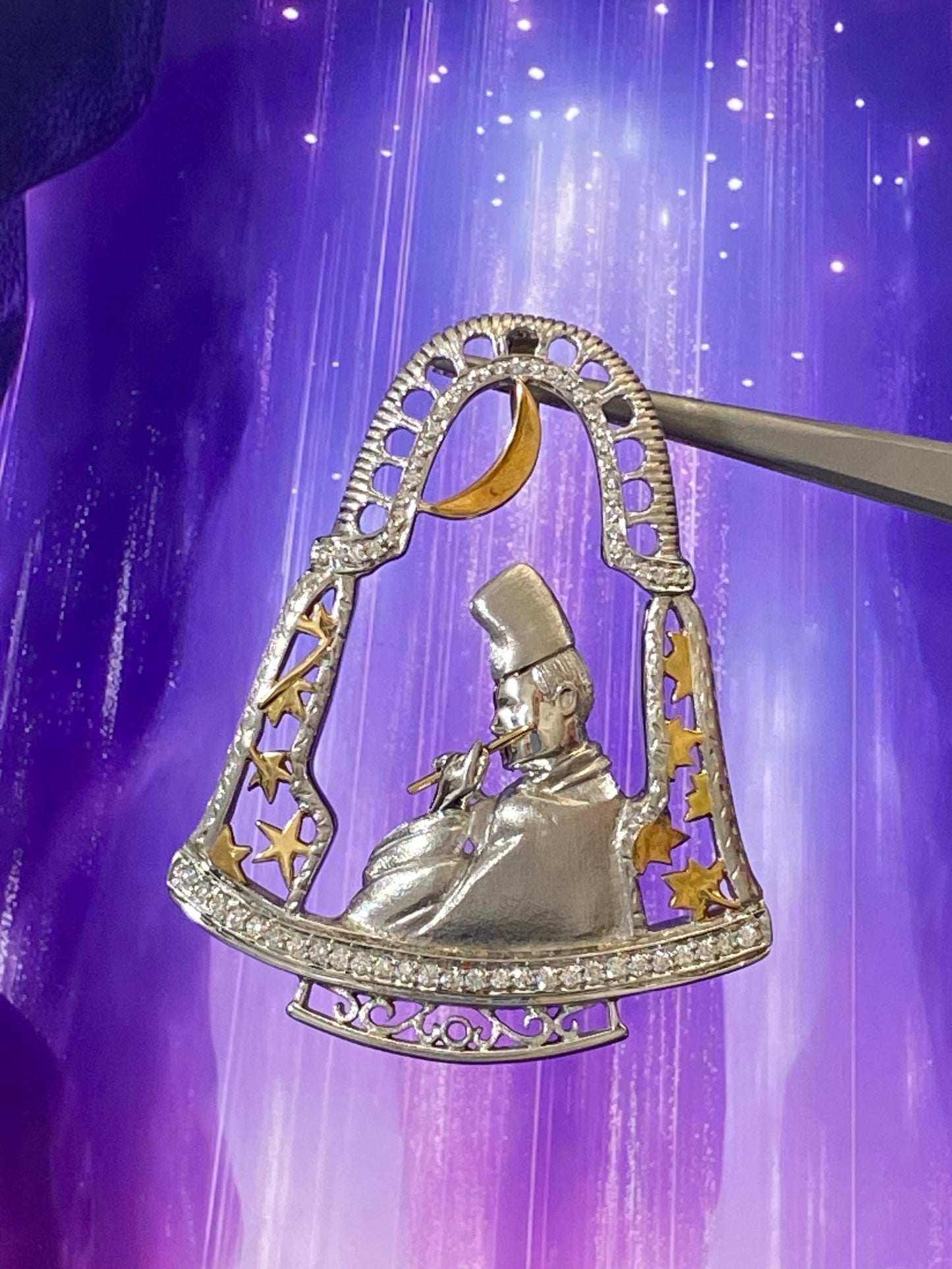 Japanese Flutist Openwork Diamond Pendant Top