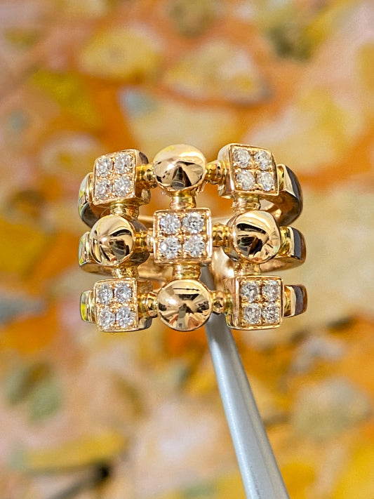 Thick 3 Layer Band Diamond Ring