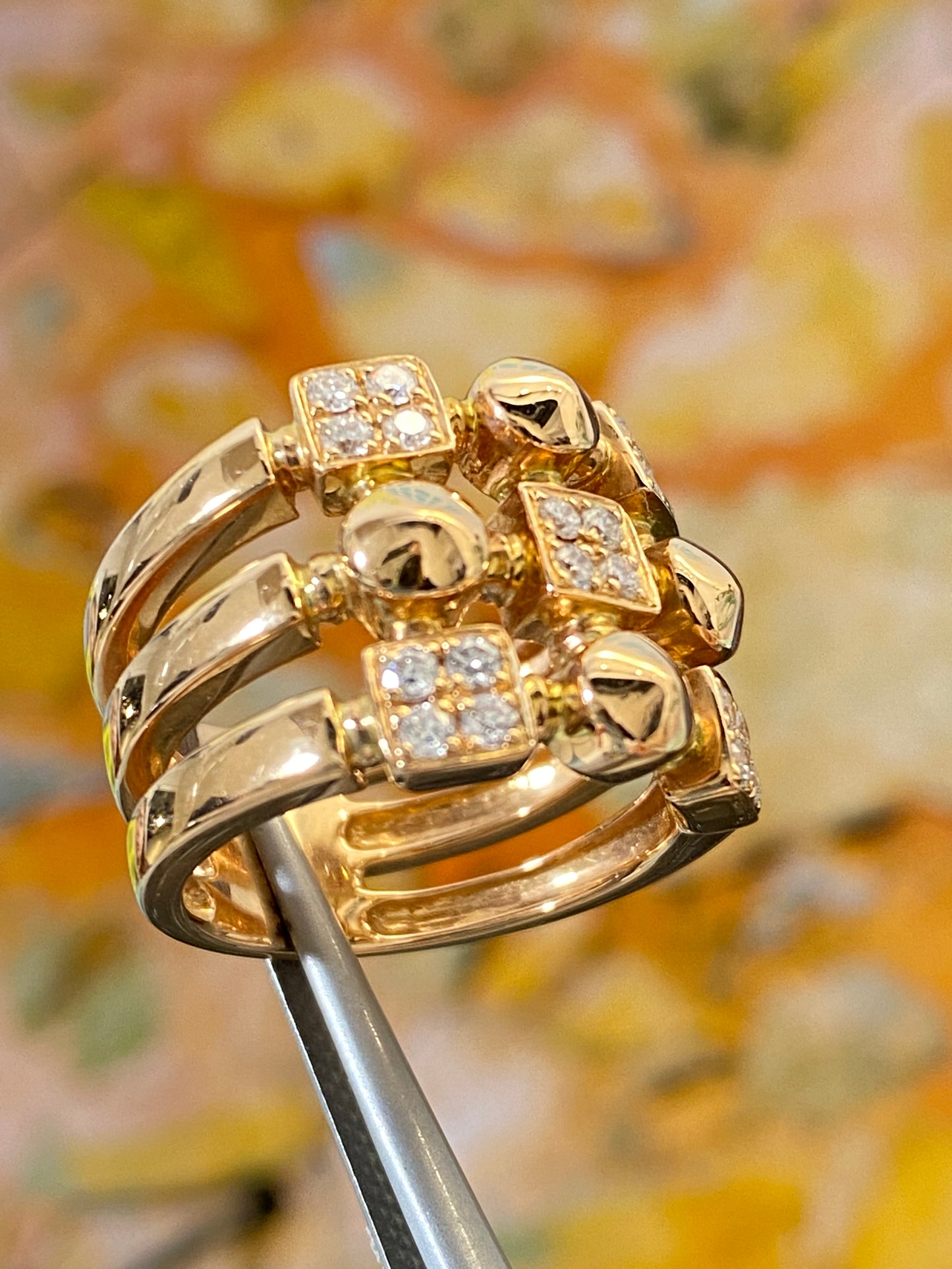 Thick 3 Layer Band Diamond Ring