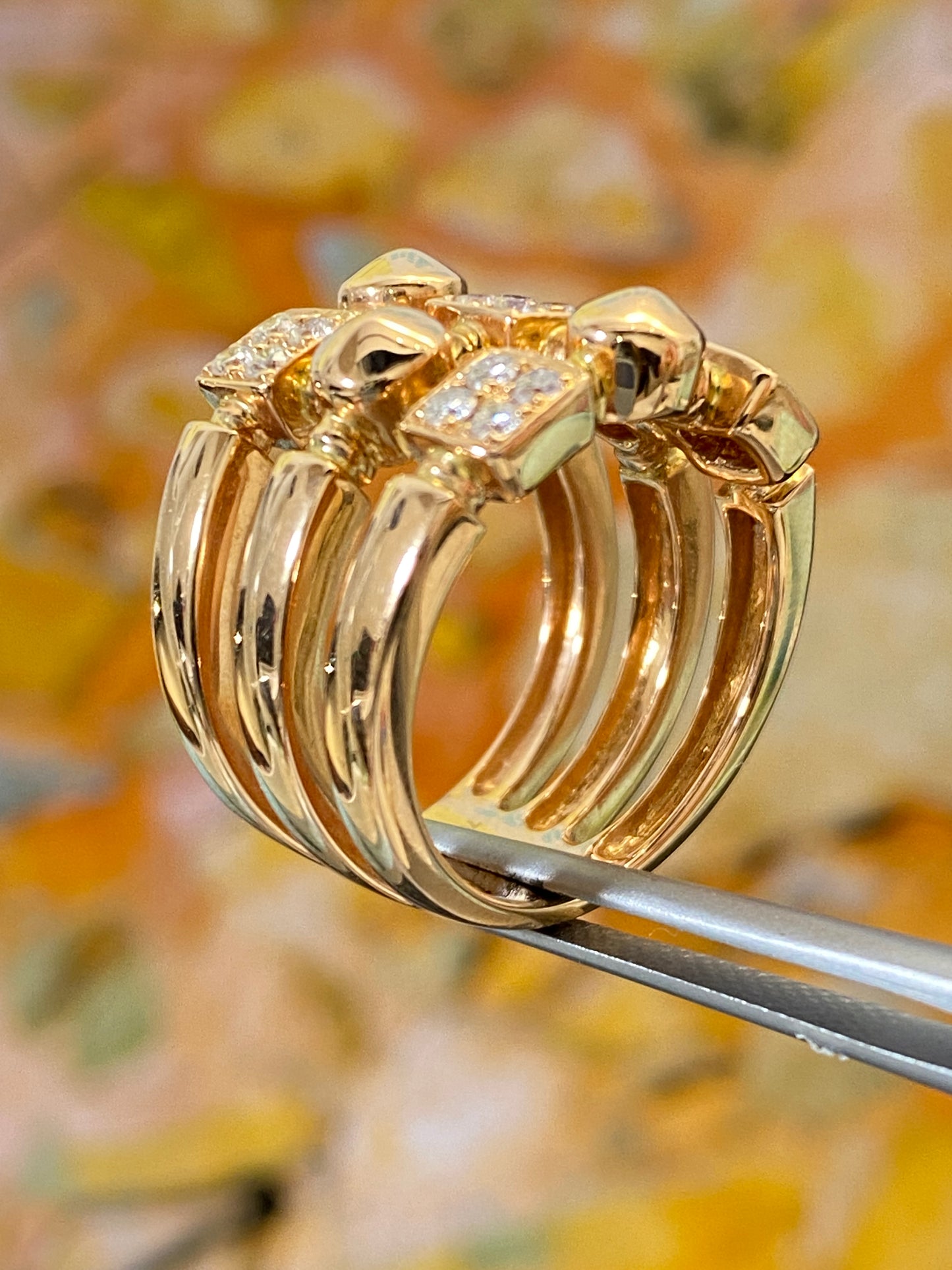 Thick 3 Layer Band Diamond Ring
