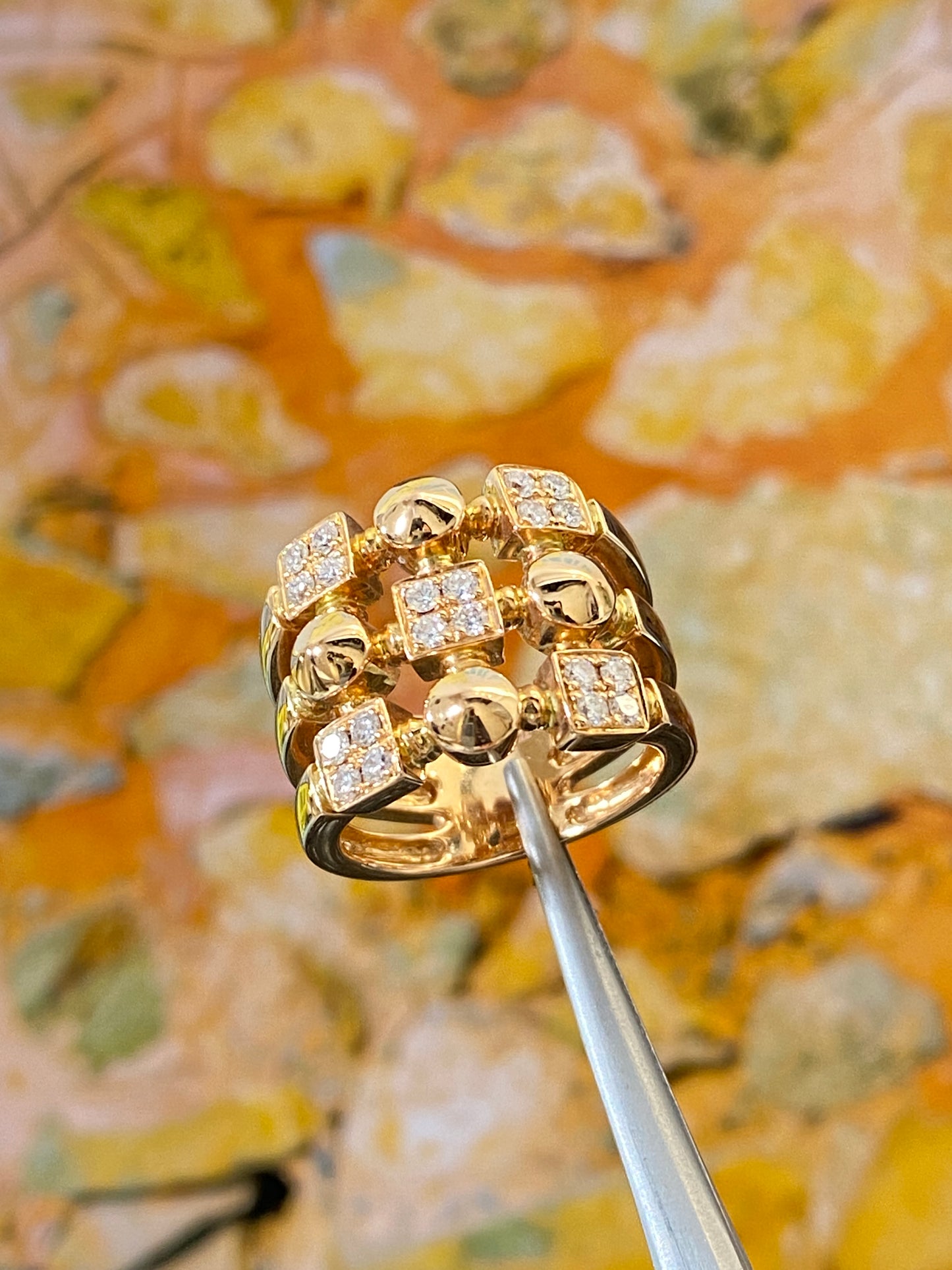 Thick 3 Layer Band Diamond Ring
